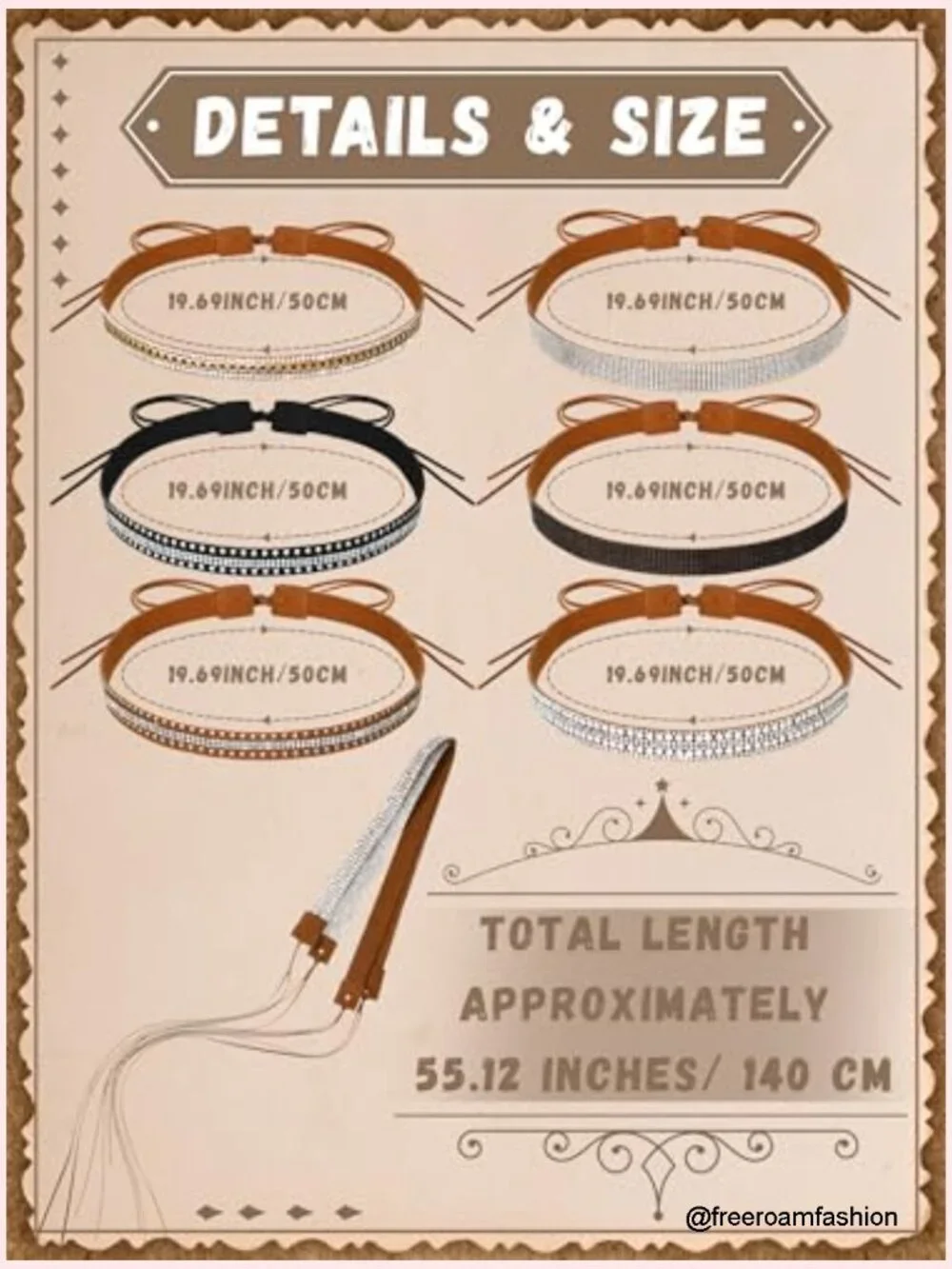 6 Pack Adjustable Rhinestone Hat Bands for Cowboy Hats Western Style Hatband Set